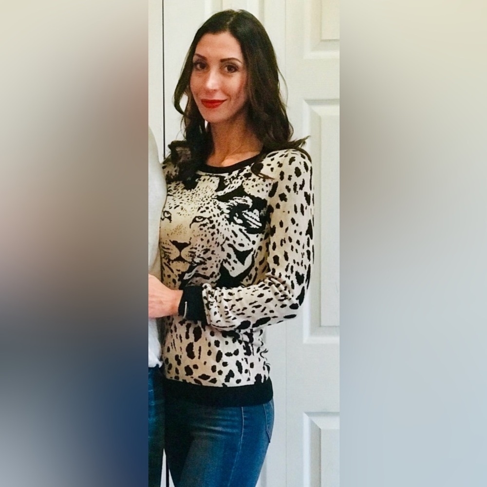 Leopard Print Black and Cream Sweater - Picture 5 of 5
